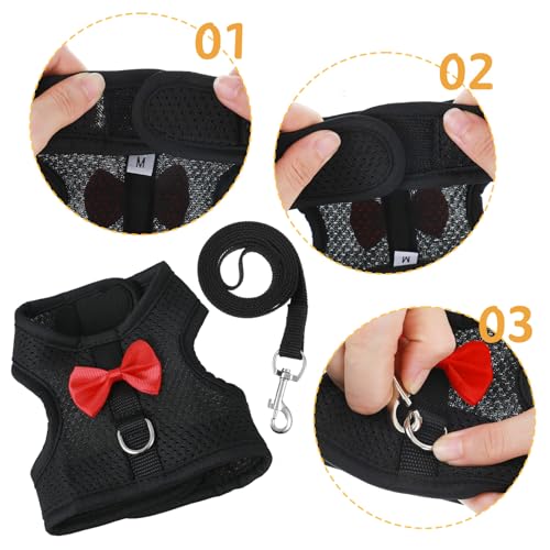 Bunny Harness and Leash Set, Soft Breathable Mesh Rabbit Leash Vest with Safety Buckles, Lightweight Escape-Proof Walking Gear for Rabbits, Kittens, Ferrets, Guinea Pigs, Black M - color: Black