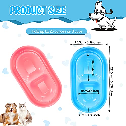 2 Pieces Cat Dog Food Bowl, 25 oz Plastic Double Pet Food Water Bowls Feeding Bowl Tray Cat No Spill for Dogs Pets Outdoor, Pink and Light Blue (Pack of 2) - size: Small (Pack of 2)