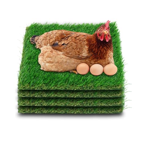 THREE ORANGES Chicken Nesting Box Pads, Washable Artificial Grass Nesting Pads Cuttable Chickens Nest Box Bedding Liners for Hen Coop Egg Duck Chicks Goose 12x12x1.35inch (4 Pack) - size: 4pcs-12x12x1.35 inches