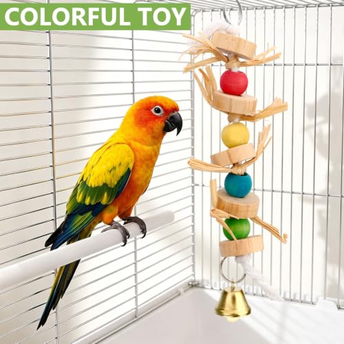 Hypeety Parrot Pet Bird Chew Bird Toys Parakeet Toys Wooden Straw with Bell Cage Swing Toys Bird Cage Hanging Accessory - color: Wooden Straw