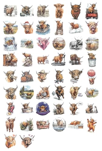 100 PCS Highland Cow Stickers Pack – Waterproof Vinyl Decals for Water Bottles, Laptops, Phones, Notebook, Cars – Cool Vibrant Graphics for Highland Cow Enthusiast - color: Highland Cow