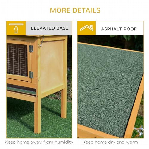 PawHut Wooden Rabbit Hutch Bunny Cage Openable Waterproof Roof for Rabbits | No Leak Tray, Solid Fir Wood Build, for Chickens, Ducks, Indoor/Outdoor