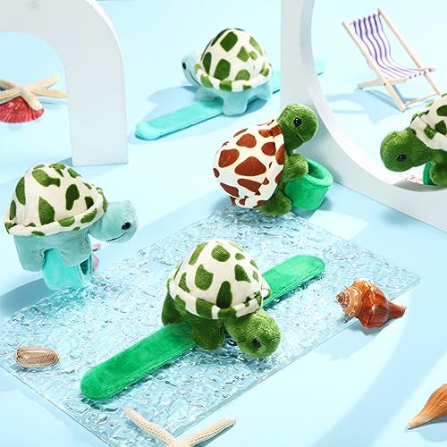 Lenwen 8 Pcs Stuffed Turtle Animals Slap Bracelets for Kids 8.66 Inch Back to School Plush Animal Bracelets Adopt a Turtle Party Favors Wrist Slap Snap Band Toy for Boys Girls Birthday Gifts - style: Stylish Turtle