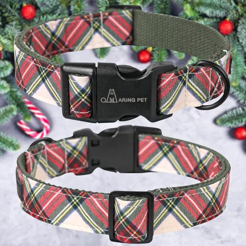 ARING PET Christmas Dog Collar, Cute Red Green Plaid Cotton Lightweight Pet Puppy Collars for Small Medium Large Dogs-XS - color: Christmas-Plaid, size: X-Small