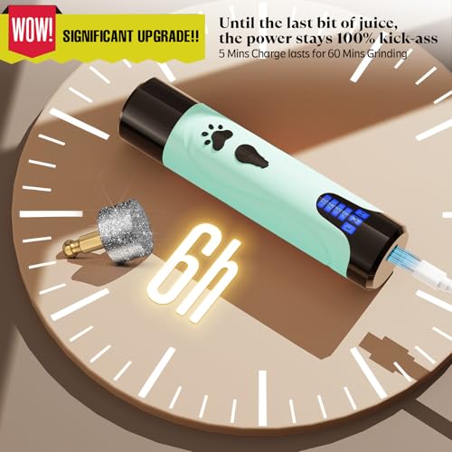 Dog Nail Grinder, Dog Nail Trimmers and Clippers Kit, Super Quiet, Rechargeable, for Small Large Dogs & Cats Toenail & Claw Grooming,3 Speeds - color: Minty Breeze