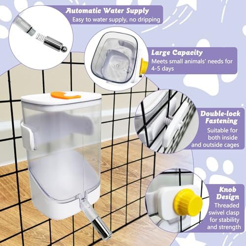 24oz Automatic Rabbit Water Dispenser for Cage Hanging Guinea Pig Water Bottle No Drip Bunny Water Feeder for Ferret Rat Hamster Chinchillaand Other Small Animals (White) - color: White, size: Small