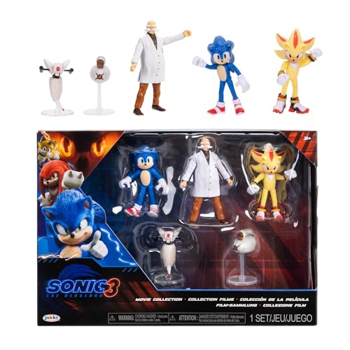 Sonic 3 Movie Action Figures 2.5-Inch Movie Collector Toy Figure Multi-Pack, Wave #3 Includes Sonic, Gerald Robotnik, Super S, Buzzbomber & Burrito Drone- Officially Licensed Toys | Sonic The Hedgehog Movie 3 Inch Mini Figure Wave 3 - 5-Pack Bundle