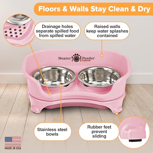 Neater Feeder Express Mess Proof Dog Bowls Elevated for Small Breeds Under 15 Lb, Made in USA, No Spill Raised Dog Food Bowl Stand, Stainless Steel Food and Water Bowl Set, Feeding Station, Pink - color: Pink, size: Small w/ Standard Bowls