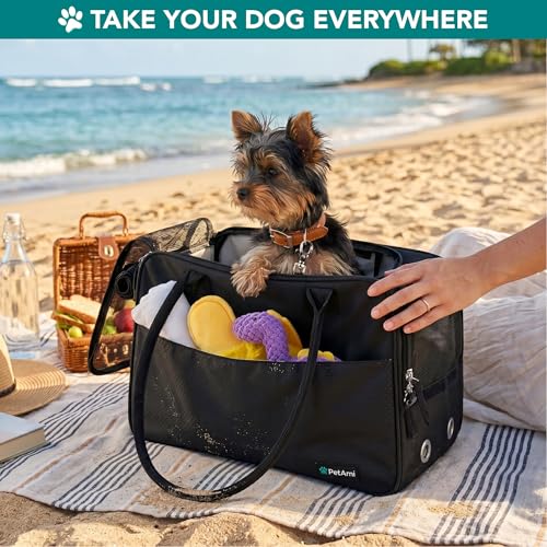 PetAmi Dog Purse Carrier for Small Dogs Cats, TSA Airline Approved Soft-Sided Pet Carrier with Pockets, Ventilated Travel Tote Bag with Bed & Shoulder Strap, Puppy Kitten, Max 12 lbs, Black - color: Black