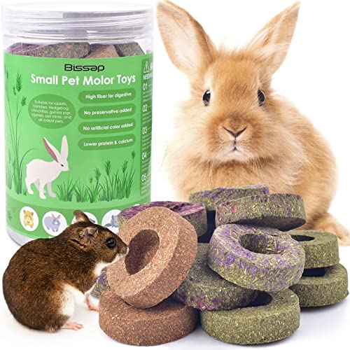 Bissap 16PCS Rabbit Chew Toys, 100% Natural Mixed Timothy Hay Cakes Chinchillas Chew Toys and Treat for Bunny Hamster Guinea Pig Gerbil and Other Small Animals Teeth Care