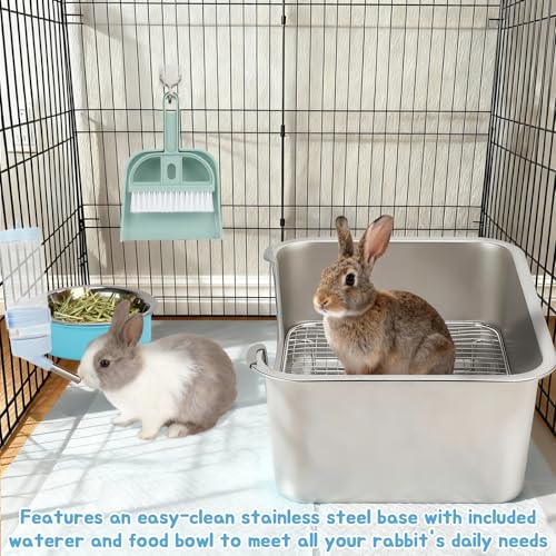 BWOGUE Stainless Steel Rabbit Litter Box with Grid, Bunny Litter Box Pan | Removable Sifting Grid, Waste Separation, Easy-Clean Small Animal Toilet Pan, Guinea Pigs, Chinchillas & Ferrets - size: S:15.7in ×11.8in × 5.9inches