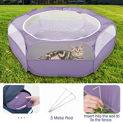 Pawaboo Small Animal Playpen with Zippered Cover, Purple | Portable pop-up pet tent for supervised rabbits, guinea pigs, chicks and kittens; water-resistant bottom and 3 metal rods - color: E-Purple