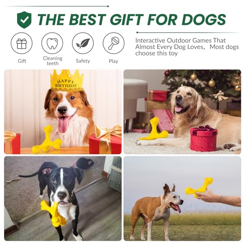 Dog Chew Toys for Aggressive Chewers Large Breed,Indestructible Bones Toy，Durable Cleaning Toothbrush Natural Rubber Dog Toys… (Yellow) - color: Yellow