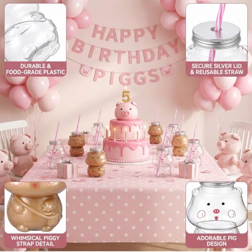 Sliner Pig Cup Christmas Bottles with Straws Including 20 Pcs Empty Plastic Pigs Drink Bottle & 20 Pcs Straws & Caps for Christmas Party Juice Milk Cup Drink Water Containers(20 Set, Pig) - style: Pig