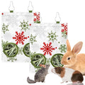 JarThenaAMCS 2 Pcs Winter Snowflake Rabbit Hay Feeder Bag with 2 Holes 11.5 x 9 Inch Christmas White Guinea Pig Hanging Hay Feeding Bag Storage Dispenser for Xmas Hamster Bunny Small Animal Pet
