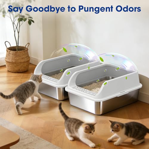 2 Pack Stainless Steel Litter Box with Lid, Kitten Metal Cat Litter Boxes High Sided Enclosed for Small Cat and Injured Cats Rabbit, Anti-Urine Leakage | Non-Stick Bottom & Includes Scoop - color: 2PACK-(Small)Silver Gray, size: Small