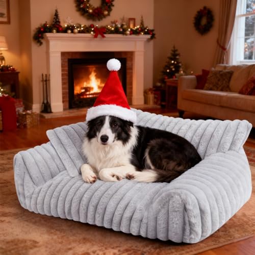 Cute Dog Couch for Medium Large Dogs,Dog Cat Couch Sofa,Dog Bed,L,Grey | Dog Couch Bed with Removable Washable Cover,Cute Fluffy Pet Sofa Cat Couch Bed,Washable Dog Bed Medium Large Size Dog - color: Grey, size: Large(36x27x10")