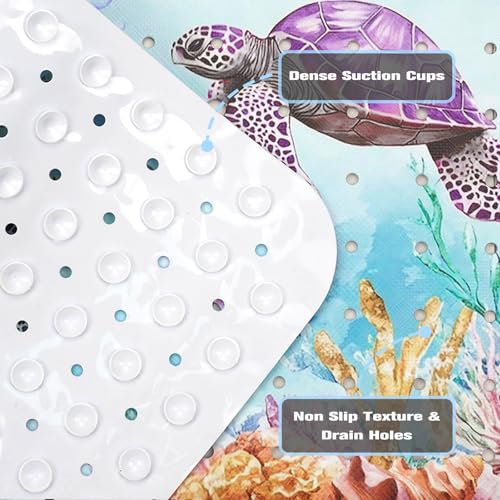 Ocean Animals Bathtub Mat Non Slip, Sea Turtle Baby Bath Mat for Tub Rubber Tub Mat, Cute Toddler Kids Bath Mats for Bathroom Anti Slip Shower Mat with Suction and Drain Holes Machine Washable,40″x16″ - color: D05, size: 40" x 16" (Rectangular)