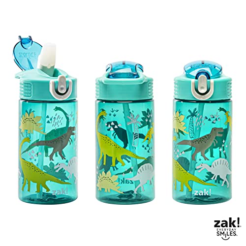 Zak Designs Dinosaur 16oz Leak-Proof Straw Kids Water Bottle, Plastic - color: Dinosaur, size: 16 Ounces