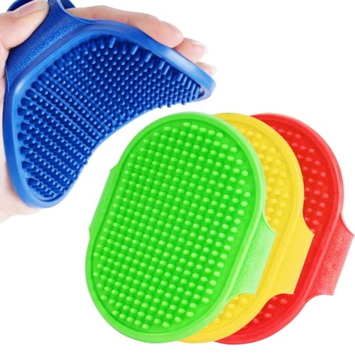 4 Pack Dog Grooming Brush, Premium Soft Silicone Pet Bath Brushes with Adjustable Handle, Shampoo Soothing Comb for Wet Dry Long Short Haired Dogs & Cats Massaging, Deshedding - color: Green+Blue+Red+Yellow