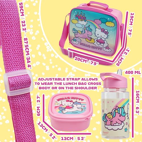 Get Trend Hello Kitty Girls Lunch Box 3Pc Set | Sanrio Kids Insulated Lunch Bag with BPA-Free Water Bottle and Snack Box, Back to School Gifts for Girls - color: Hello Kitty