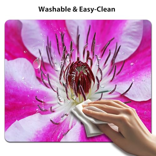 Pink and White Clematis Flower Mouse Pad, Delicate Floral Desk Mat | 9.5"x 7.9", Vibrant Nature Flowers Close-Up Art, Cute Smooth & Anti-Slip Mousepad - color: Colorful Design Wknoon-Art 34