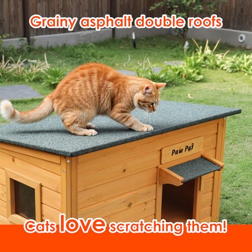 Paw Pal Outdoor Cat House，Outdoor Cat House Weatherproof, Openable Asphalt Roofs，Cat House for Cats, Rabbit, Dog, Small to Medium Pets, Insulated Cat Houses, Large Wooden Cat Houses - style: Large: 33.5" * 21.7" * 21.7"