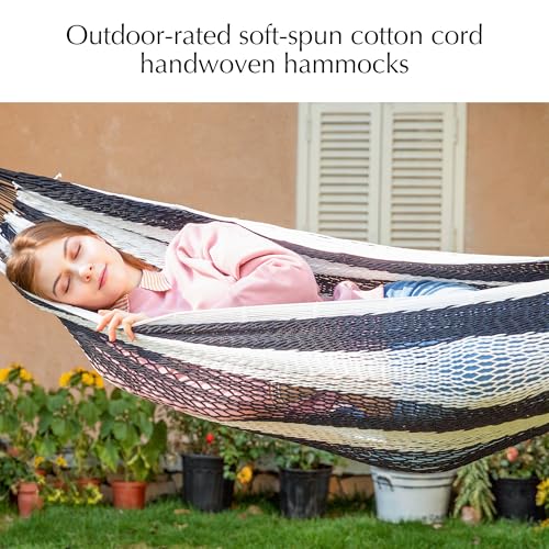 Handwoven Rope Mayan Hammock for Outside, 600 lbs Capacity | 2 Person, Portable Carrying Bag, Easy-Used Tree Straps, Carabiners, Soft Fabric, Patio (Black and White, X-Large) - color: Black and White, size: X-Large