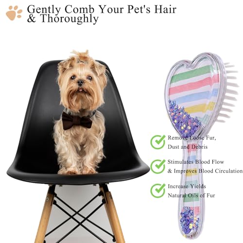 Small Dog Brush, Soft Dog Grooming Brush for Shih Tzus, Yorkies, Maltipoos, Maltese, Love Shape Puppy Massaging Pet Hair Brush, Cat Brush, for Small Dogs Cats of All Hair Types (Rainbow) - color: Rainbow