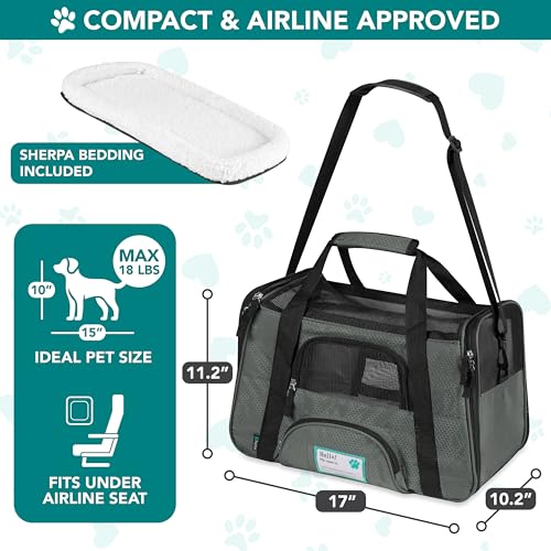 PetAmi Airline Approved Pet Carrier for Cats & Small Dogs, Small, Dark Gray | Soft Sided TSA Travel Bag, Sherpa Bed, Breathable Mesh Ventilation, Collapsible Bowl, Fits Under Seat, Up to 18 lbs - color: Dark Gray, size: Small - 17"L x 10.2"W x 11.2"H