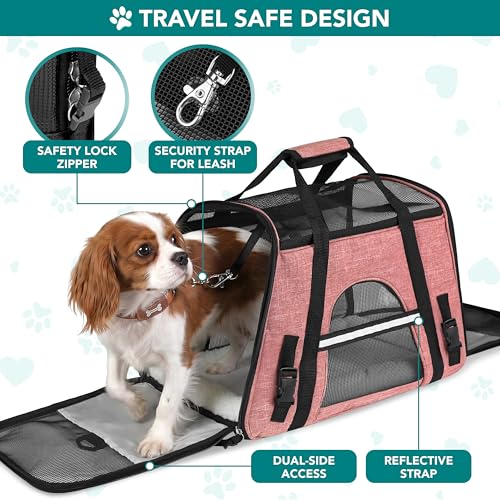 PetAmi Airline Approved Pet Carrier Cat Small Dogs, Small Heather White Red | Soft Sided TSA Travel Bag, Sherpa Bed, Breathable Mesh Ventilation, Collapsible Bowl, Fits Under Seat, Up to 18 lbs - color: Light Red, size: Small - 17"L x 10.2"W x 11.2"H