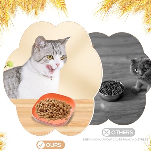 Cat Food Bowl Set 6 inch Wide Shallow Cat Bowls for Relief Whisker Fatigue,Small Flat Cats Dish, Shallow Pet Feeding Dish or Plate for Kittens and Small Dogs (4PCS) - color: 4 Pcs Square - 4 Dark color