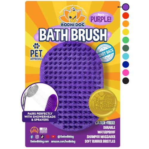 Bodhi Dog Shampoo Brush - Pet Grooming & Bath Supplies for Dogs and Cats - Bath Brush for Long & Short Hair - Premium Scrubber for Shower, Showerhead, Sprayer & Bathing (One Pack, Purple) - color: Purple, size: 1 Pack