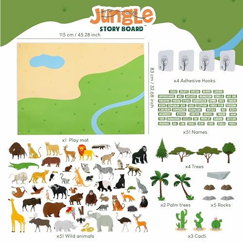 BONNYCO Felt Board for Toddlers with 116 Jungle Animals Figures. Montessori and Sensory Toys, Birthday Gifts for Kids 3-8 Years Old. Educational Games Learning Activities Christmas - style: Jungle