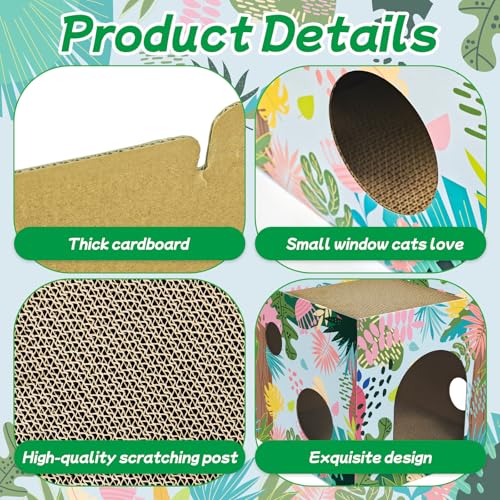 Cinrobiye Cardboard Cat House with 2 Pcs Scratching Pad，Pet Hideaway Cave Board Bed Playhouse Condo Box Decor Small Animals Scratcher Bed for Indoor Cats Kittens Rabbits Bunny - color: Green