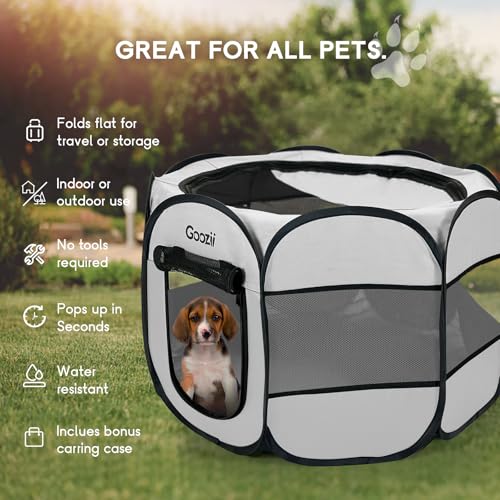 Goozii Pet Cat Playpen for Indoor Cats Enclosed, Puppy Dog Play Pen for Outdoor Travel Camping (Small Size, Light Grey) - color: Light Grey, style: S [29" x 29" x 17"]