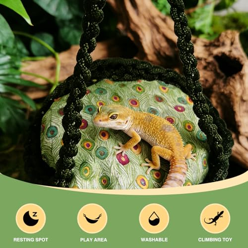 Reptile Hammock Swing Hanging Bed Bearded Dragon Hammock Reptile Accessories for Chameleon, Lizards, Gecko, Snakes, Iguana Reptiles, Geckos, Bird, Parrot, Parakeet, Cockatiel Toys（Green with pad） - color: Green with pad