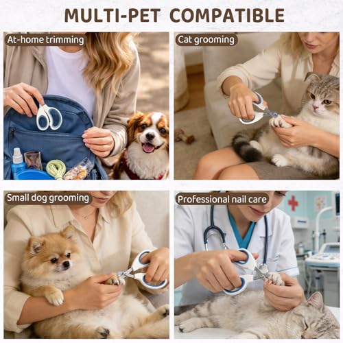 Stainless Steel Cat Nail Clippers with Mirror Finish, Smooth-Cut Claw Trimmers for Cats & Small Pets (White Blue, 2-Pack)