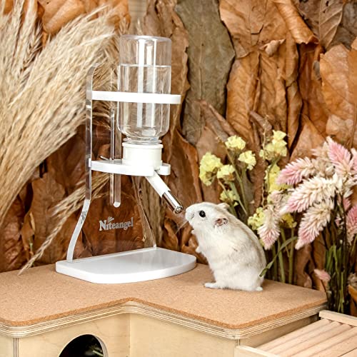 Niteangel Hamster Water Bottle with Stand: 4oz/120ml Capacity & Leak-Proof | Adjustable Height - Far Away Cage Mess & Wet Bedding Water Dispenser for Syrian Dwarf Hamster Gerbils Mice Rat Or Small Pets - color: Transparent