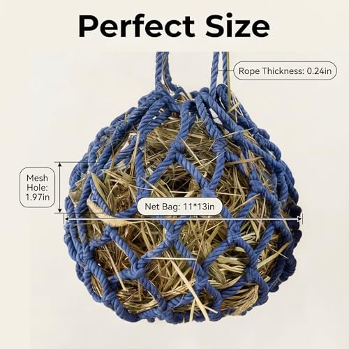 Dark Blue Spherical Rabbit Hay Bag,Durable Polyester Hanging Net Hay Feeder - color: Dark Blue