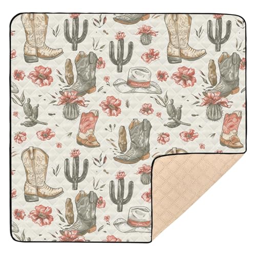 Baby Play Mat Cowboy Boot Hats Western 50 x 50 Playpen Mats for Floor Play Gym Crawling Mat Non-Slip Cushioned Baby Playmat for Infants, Babies, Toddlers - color: Multi 19