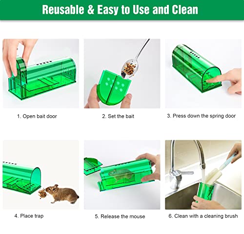 6 Pcs Humane Reusable Live Mouse Mice Traps Indoor Catcher for Home | Green, PC Material, Reusable Capture & Release, Use for Indoor, Waterproof - size: 6 Pack