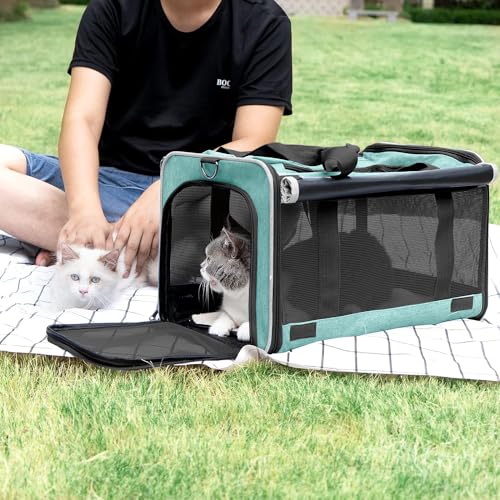 GAPZER Small Dog Carrier Yorkshire Puppy Softshell Chihuahua Transport Cage | Privacy Protection Big Kitten Car Travel Cloth Carry Bag up to 20 lbs, Small Animal Portable Mesh Kennel Cage for Vet Visits - color: Turquoise
