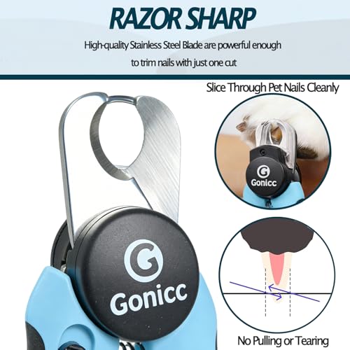 gonicc LED Pet Nail Clippers for Dogs & Cats | Light-Up Dog Nail Trimmer with Safety Lock & Built‑in File, Professional Stainless Steel Nail Clippers for Pets - size: LED Dogs & Cats Nail Clippers