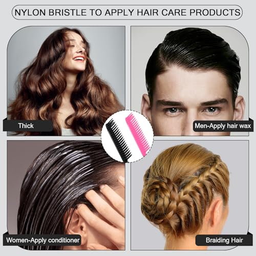 SIMPOR 3 Row Hair Comb for Natural Detangling, Hair Styling Brush, Nylon Bristle Unbraider Teasing Rat Tail Comb for Women Men Black and Pink - color: Black and Pink