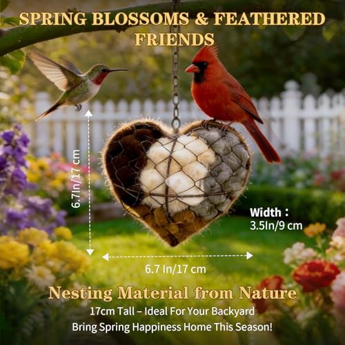 2pc Handmade Alpaca Fiber Heart Bird Nesting Material Holder Hummingbird Nest Balls Ornament for Cage Box Cage Accessories Nido Para Periquitos House for Wild Birds Handmade Metal Refillable Birds