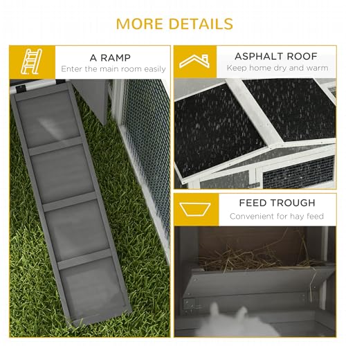 PawHut Rabbit Hutch 2-Story Bunny Cage, Guinea Pig Cage Indoor Outdoor, Small Animal House with Slide Out Tray, for Rabbits, Chickens, Ducks, 61.5" x 23" x 27", Light Gray | Bunny Cage, Guinea Pig Cage, Small Animal House, Slide Out Tray, for Rabbits Chic