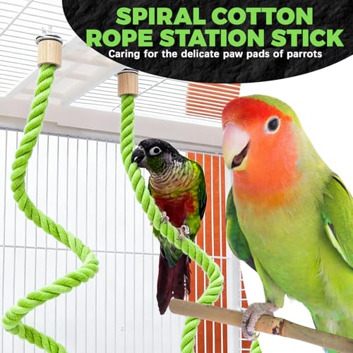 3PCS Bird Rope Perch for Parrots, Bird Cage Climbing Rope Toys Accessories,Bendable Climbing,Perch Swing,Stand Climbing Stand Toy for Cockatiels, Lovebirds, Budgies, Parakeets(11.8" 31.5" 55.1") - color: Green