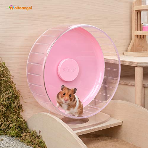 Niteangel Super-Silent Hamster Exercise Wheels: Quiet 10 inch Running Wheel | Can 10.6-13.4" Adjustable Height - No Bend Back Spinner Running for Dwarf Syrian Hamster Gerbils Mice Or Other Small Animal - color: Pink, size: Medium