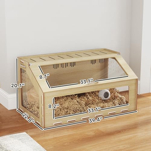 PawHut 39 Inch Hamster Cage Habitat with Acrylic Window, Openable Top, Oak | Small Animal Cage, for Dwarf Hamsters, Gerbils, Guinea Pigs, Rats, Air Vents
